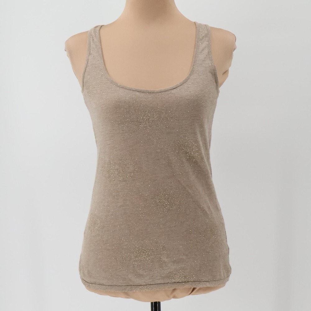 Vtg Y2K‎ Chaiken Linen Sparkle Racer Tank Top Metallic Glam Indie Sleaze Size P